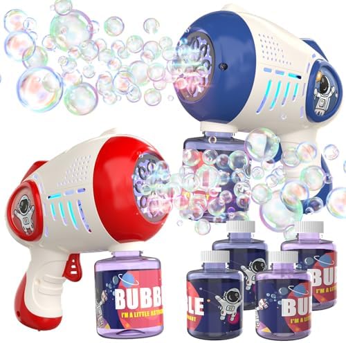 EagleStone Bubble Guns for Kids 4-8, 2 Pack Light-Up Automatic Bubble Gun Blasters with 4 Solution, Bubble Machine for Toddlers, Outdoor Summer Toy, Easter Gifts, Birthday Wedding Party Favors