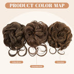 SARLA 2PCS Messy Bun Hair Pieces Detachable Claw Clip Wavy Curly Synthetic Hairpieces Fake Scrunchies Updo Ponytail Extension for Women Chocolate Multi