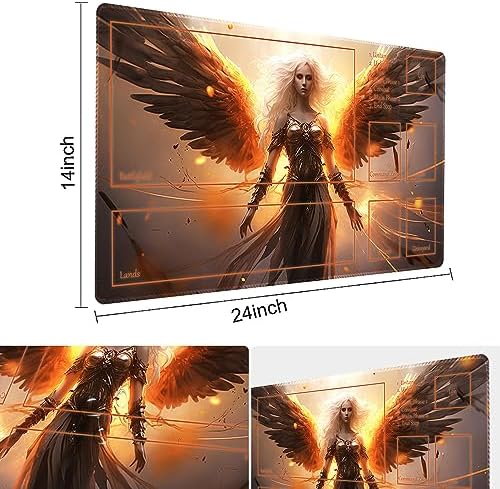 MTG Playmat Size 24x14in Free Storage Bags Non-Slip Backing, Ideal for Card Game Enthusiasts TCG Playmat (Blaze Angel-Deck)