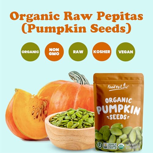 Food to Live Organic Raw Pepitas, 4 Pounds — Non-GMO, Pumpkin Seed Kernels, Unsalted, No Oil, No Shell, Vegan, Kosher, Bulk. Keto Snack.