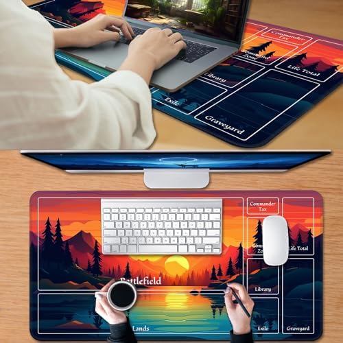 for MTG Game Playmat, for Magic TCG Rubber Play mat,Tabletop Card Playmats with Smooth Surface,Trading Card Inked Game Mat with New Zones,Battle Game,Sunset Forest