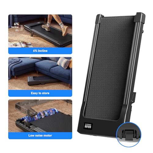 DeerRun Under Desk Walking Pad Treadmill with 6% Manual Incline, 0.6-3.8 MPH Walking Speed, 2.5 HP, 300 lb Capacity, App & Remote Control, for Home Office & Small Spaces