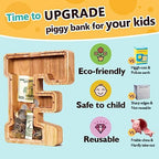 SummiDate Wooden Letter Piggy Bank| Piggy Bank for Boys Girls Toddler| Alphabet F Money Bank| Coin Bank Birthday Gift for Kids|Birthday Gift for Kids (F)