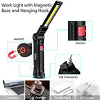Tool Gifts for Men Dad Him, Rechargeable Work Lights, LED Work Light with Magnetic Base & Hanging Hook, 360°Rotate Rechargeable Flashlights for Mechanics Car Repair Home, Camping (2 Pack)