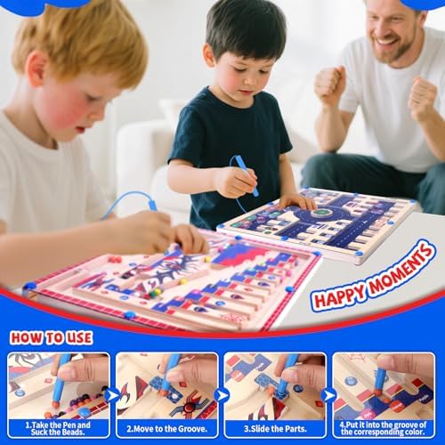2 in 1 Magnetic Color and Number Maze,Montessori Toys for Toddler Boys,Wooden Magnet Balls Puzzles,Toddler Busy Board Game,Preschool Learning Activities