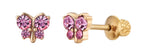 Reggetta Jewelry - Hypoallergenic 18k Gold Plated Butterfly Stud Earrings for Girls, Stainless Steel, with Safety Backs, Pink