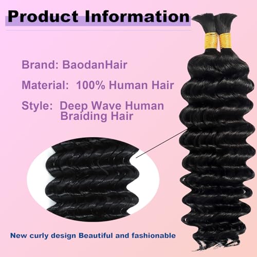 Human Braiding Hair for Boho Braids 100% virgin Human Hair 110g 20 Inch Curly Knotless 12A Deep Wave Bulk Bohemian Braiding Hair for 2 Bundles/Pack Extensions Natural Color (20 Inch 110g)