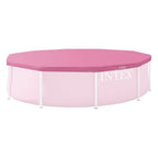 INTEX 28034E Pool Cover: For 10ft Round Metal Frame Pools – Includes Rope Tie – Drain Holes – 10in Overhang – Snug Fit