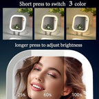 FUNTOUCH Compact Travel Lighted Makeup Mirror, Rechargeable Double-Sided 1X10X Magnification Mirror with 3 Lights, Handheld Tabletop Portable Hanginig Mirror with Bag, Dimmable Touch Screen