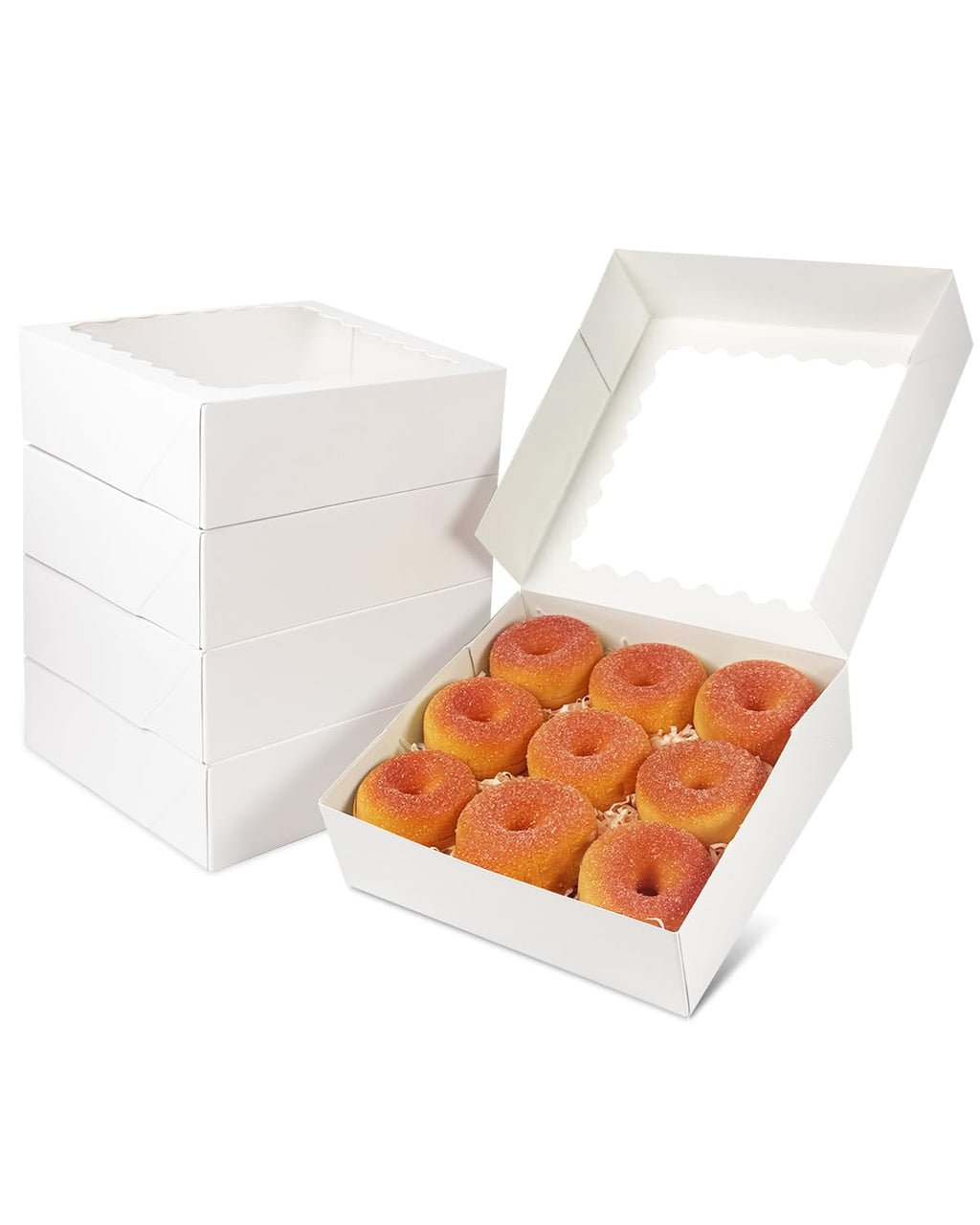 qiqee Auto-pop Up 90pcs White Pastry Box With Window Donut Pie Boxes 8"x8"x2.5" Bakery Box