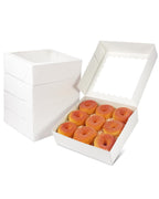 qiqee Auto-pop Up 90pcs White Pastry Box With Window Donut Pie Boxes 8"x8"x2.5" Bakery Box