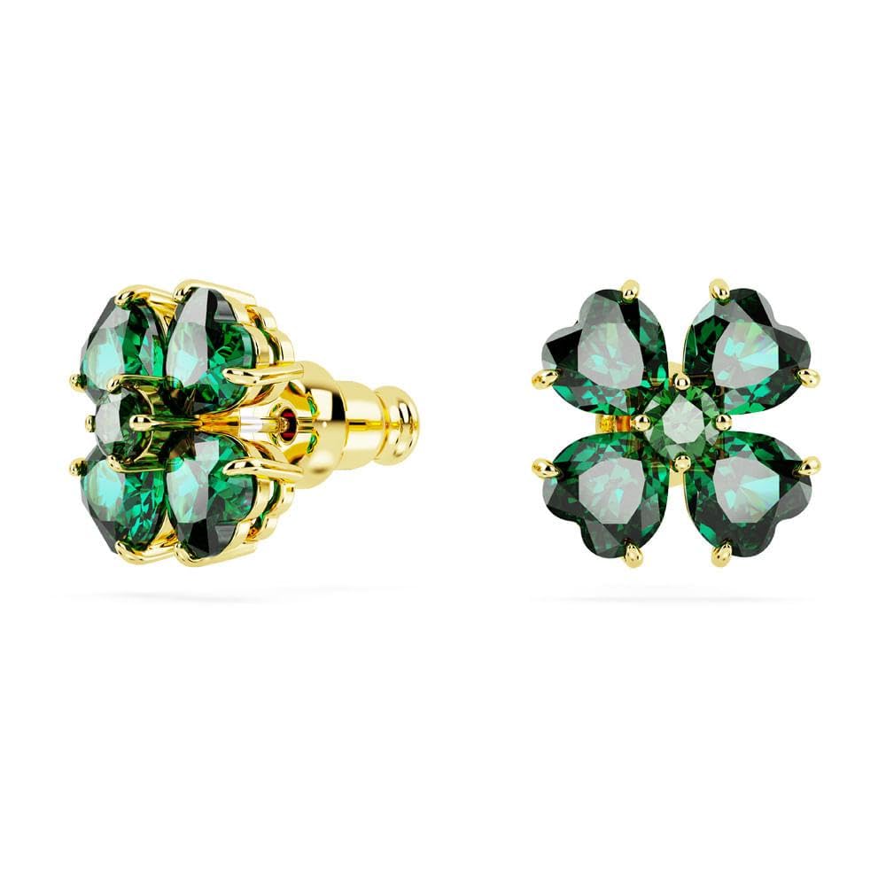 Swarovski Idyllia Stud Earrings, Gold-Tone Finished Clover Motif with Green Stones, Part of the Swarovski Idyllia Collection