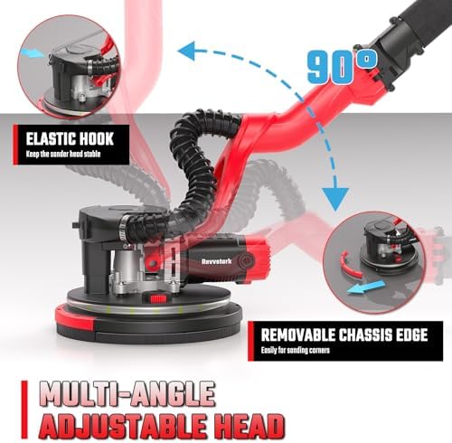 Drywall Sander, Electric Drywall Sander with Vacuum Dust Collection 7.33-Amp 880W, Floor Sanders 5 Variable Speed 1000-2100RPM with LED Light, 18Pcs Sanding Discs & 2Pcs Grid Sandpaper, Dust Mask—Red