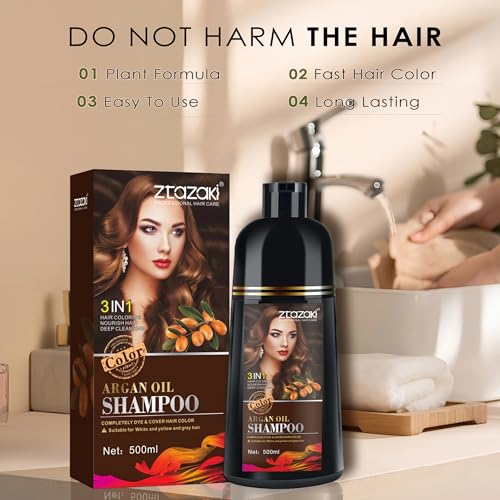 Hair Dye Shampoo 3-In-1, Instant Gray Hair Coverage in Minutes-Long Lasting Argan Oil Herbal Hair Color Shampoo champu con tinte para canas 500ml (Dark Red Wine)