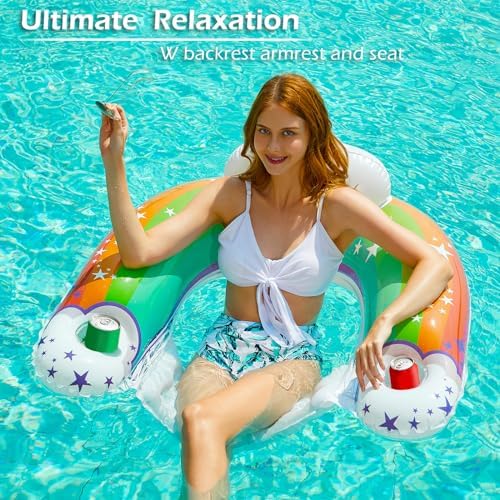 Jasonwell Inflatable Pool Float Chair - Pool Floaties Chair Floats Loungers for Swimming Pools Floating Lounger with Cup Holders Toy Party Floaties for Adults XL