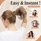 SARLA 2PCS Messy Bun Hair Pieces Detachable Claw Clip Wavy Curly Synthetic Hairpieces Fake Scrunchies Updo Ponytail Extension for Women Chocolate Multi