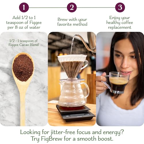 FigBrew Organic Roasted Cacao and Fig Coffee Alternative - Low Acid, Caffeine-Free, Gluten-Free, Vegan, Keto-Friendly Pure Blend - Natural Daily Energy Boost, 40 Cup Tin