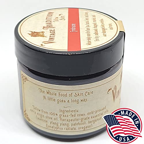 Vintage Tradition Beef Tallow All Purpose Balm – Healing, Hydrating Jasmine Oil Skin Care Salve Replaces Body Lotion, Hand Cream, More – Essential Oil, Olive Oil, and Grass-Fed Tallow, 2 fl. oz.