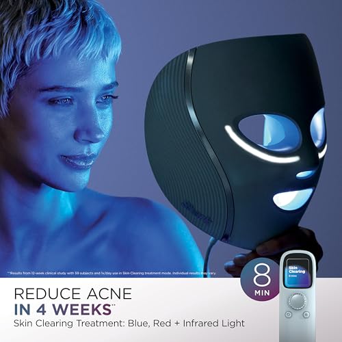 Shark CryoGlow LED Face Mask with Under-Eye Cooling, Anti-Ageing & Blemish Repair, Red & Blue LED, Infrared Light Therapy, USB-C, Remote Control, Storage Bag, Adjustable Straps, Blue Frost, FW312