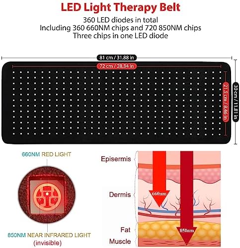 LOVTRAVEL 360pcs LED 660nm Red Light and 850nm Near Infrared Light Therapy Devices Mat Large Wearable Pads Wrap for Body Pain Relief