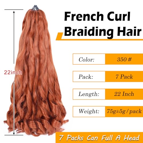 Ginger French Curl Braiding Hair Auburn Braiding Hair Pre Stretched Copper Red Braiding Hair for Boho Box Braids Bouncy Loose Wave Braiding Hair for Women (7 Packs, 350#)