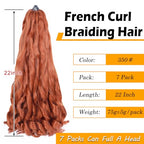 Ginger French Curl Braiding Hair Auburn Braiding Hair Pre Stretched Copper Red Braiding Hair for Boho Box Braids Bouncy Loose Wave Braiding Hair for Women (7 Packs, 350#)
