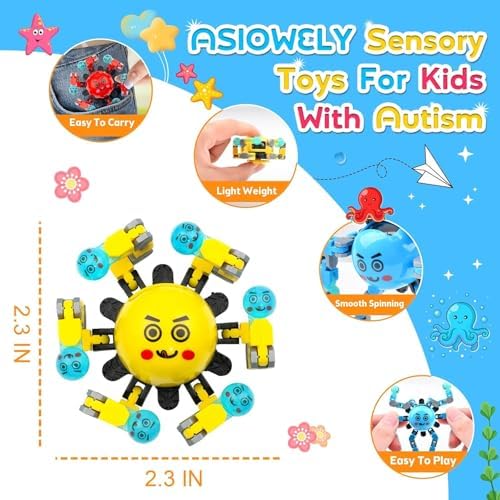 Transformable Fidget Spinner Toys for Kids and Adults,18 PCS Finger Sensory Toy for Teens with Autism ADHD Anxiety Relief,Birthdays Gifts Party Favors for Boys Girl Travel Stocking Stuffers