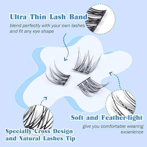 Lash Clusters Kit Natural DIY Eyelash Extension Kit Wispy Individual Lashes Extension CC Curl 9-11MM Lash Bond and Seal Tweezers for Beginner by Newcally