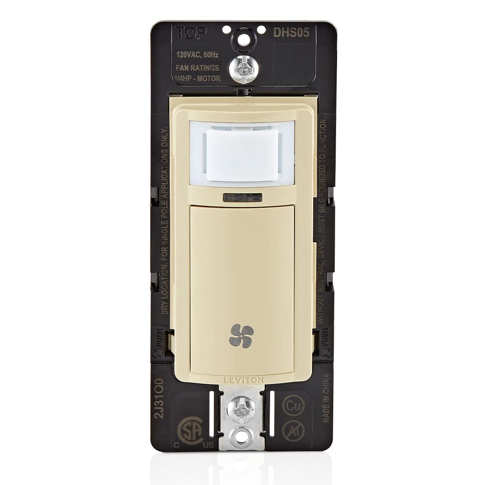Leviton Humidity Sensor Switch for Bathroom Exhaust Fan, Automate Ventilation, Air Circulation, Moisture Control, ¼ HP, Single Pole, DHS05-1LI, Ivory