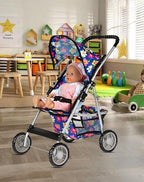 fash n kolor® - Doll Stroller My First Baby Doll Strollers Toy - Flower Design with Basket in The Bottom - Dolls to Play Baby Doll Stroller for Girls, Toddler Play Toy Doll Buggy Carriage Foldable