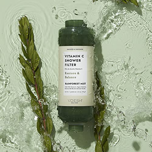 VOESH Vitamin C Shower Filter, Shower Aromatherapy, Water Purifier, Water Softener, Vegan Probiotics, Spa Shower Head, Water Filter, Shower Self-Care