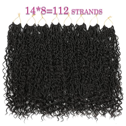 8 Packs Curly Boho Braids Faux Locs Crochet Hair, 18 Inch Goddess Locs Crochet Hair, Hippie Locs, Hair Extensions (18 Inch, 8 Packs, 4#)