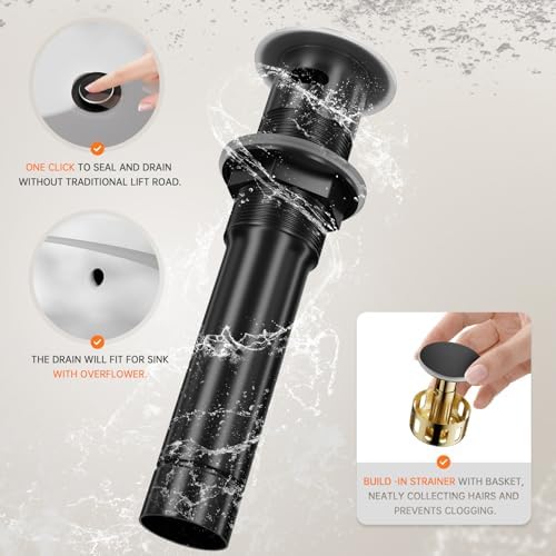 Phiestina 4 Inch 2 Handle Centerset Matte Black Lead-Free Modern Bathroom Faucet, 360 Swivel Spout 2-3 Hole RV Bathroom Vanity Sink Faucet with Pop Up Drain and Water Supply Lines，BF015-1-MB