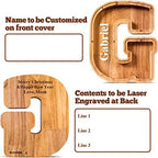 Summidate Customized Name Large Wooden Piggy Bank for Kids Boys Girls Alphabets Letter A-Z Coins Bills Money Change Bank Box Initial on Clear Cover (Laser Engraved) (Alphabet-G, Personalized-9")