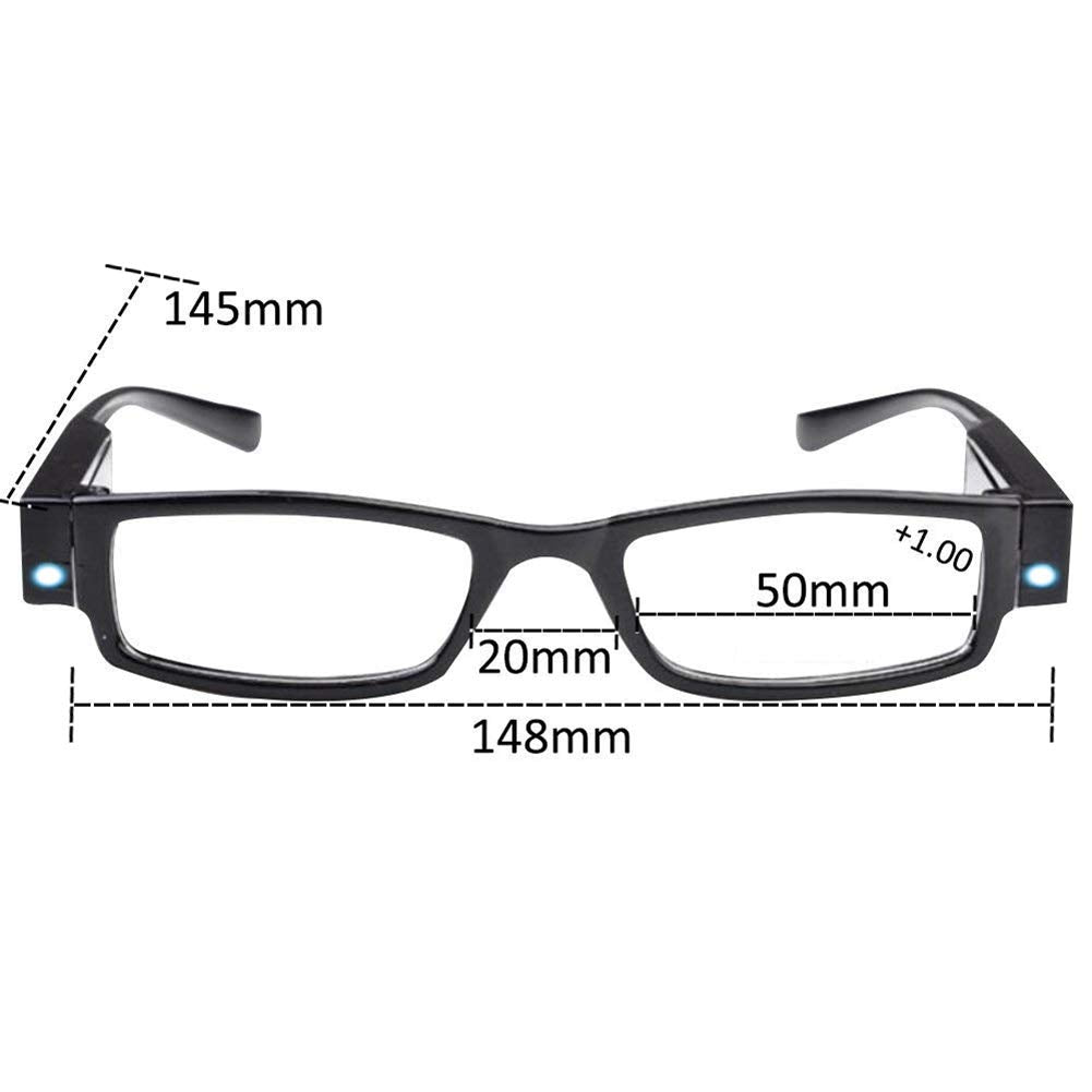 DuanMei Reading Glasses with Light Bright LED Readers with Lights Reading Glasses Lighted Magnifier Nighttime Reader Compact Full Frame Eyewear Unisex Clear Vision Lighted Eye Glasses,+2.5