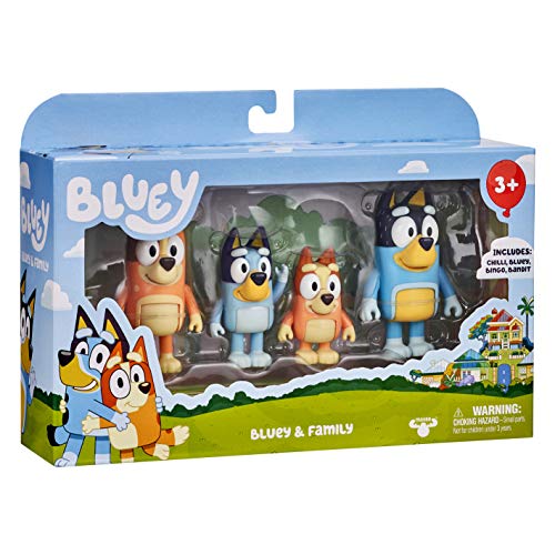 Bluey Family Figure 4-Pack – Includes, Bingo, Mum (Chilli) & Dad (Bandit), Poseable Collectible Toys for Kids, Durable Cake Toppers, for Toddlers & Fans, Ages 3+