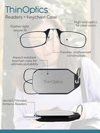 ThinOptics Keychain Case and Readers Rectangular Reading Glasses, Black, 44 mm + 1.5