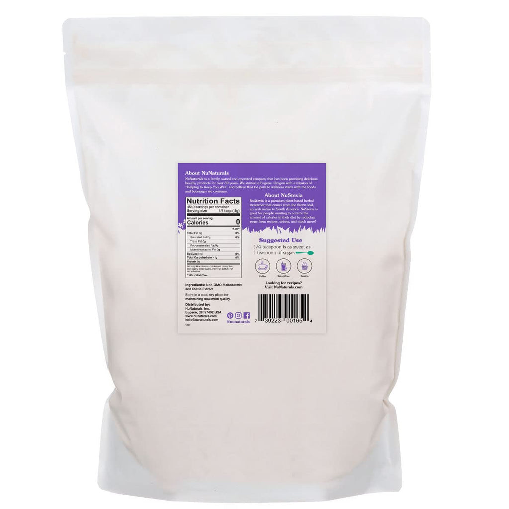 NuNaturals White Stevia Powder Blend, Plant-Based Sugar Substitute, Zero Calorie Sweetener, 5 lbs