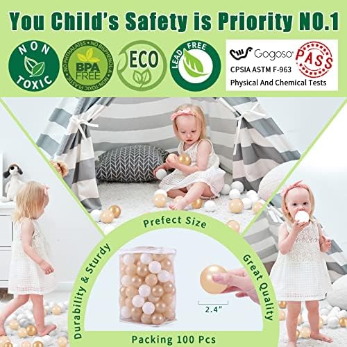 GOGOSO Ball Pit Balls for Toddlers, Brown Plastics Balls for Ball Pool Birhtday Party Girls Kids with Storage Bag, 2.17inches