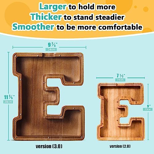 Summidate Large Wooden Piggy Bank for Kids Adults, Alphabets Letter A-Z Piggy Bank for Boys Girls, Coins Bills Change Bank Box Personalized Initial Name Kids Money Bank for Birthday Present and Decor
