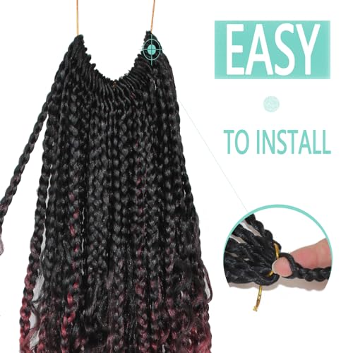 Boho Crochet Braids 9 Packs 24 Inch Goddess Box Braids Crochet Hair for Women Pre-looped Bohemian Crochet Box Braids with Curly Ends Synthetic Braiding Hair Extensions (24inch, OTBUG#)