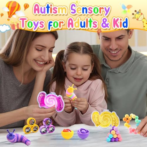 Cevioce 15Pcs Fidget Toys Adults Pack,Stocking Stuffers for Teens Boys Girls,Autism Sensory Toys with Fidget Spinner Slug Magnetic Rings,Squishy Fidget Toys ADHD Stress Relief,Party Favor for Kid-BPY