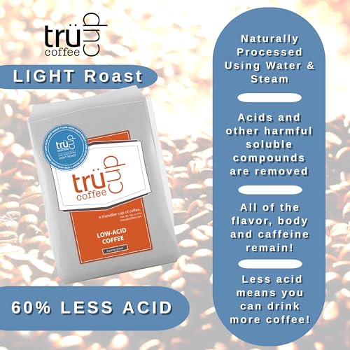 trücup Low Acid Coffee, Light Roast Whole Bean Coffee 80 Oz, Natural Water&Steam Process (60% Less Acid), Smooth Flavor, Stomach-Friendly Rich in Antioxidants