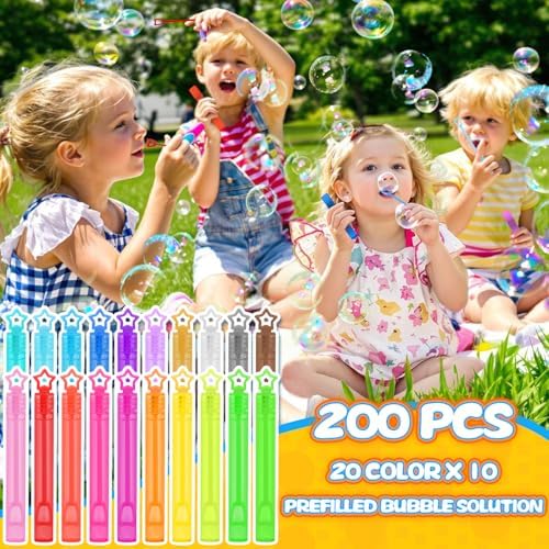 200 Pcs 20 Colors Mini Star Bubble Wand Bulk in Gift Box, Neon Bubbles Party Favors For Kids, Classroom Giveaways, Goody Bags Stuffer, Carnival Prizes Toy, Birthday Treats, Party Supplies for Toddlers