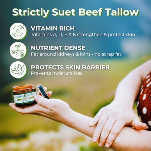 Grass Fed Beef Tallow for Skin – USDA-certified Organic Whipped Tallow Balm For Face and Body with Jojoba Oil and Cocoa Butter – Unscented and Herb-Infused – 1.3 oz