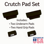 Crutch Pads & Hand Grip Covers for Underarm Crutches – Comfortable Soft Cushion Set, Breathable & Washable – Armpit & Handle Padding Crutch Accessories for Adults – Crutcheze – Black