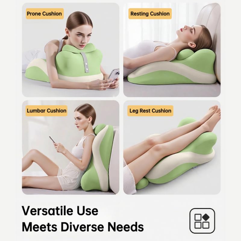 Butt Cushion for Couples - Memory Foam Support Pillow for Women, Sitting and Lying. Ideal for Waist, Neck, and Multi-Position Comfort at Home. Modern Simple Style Pillowcase (Green)
