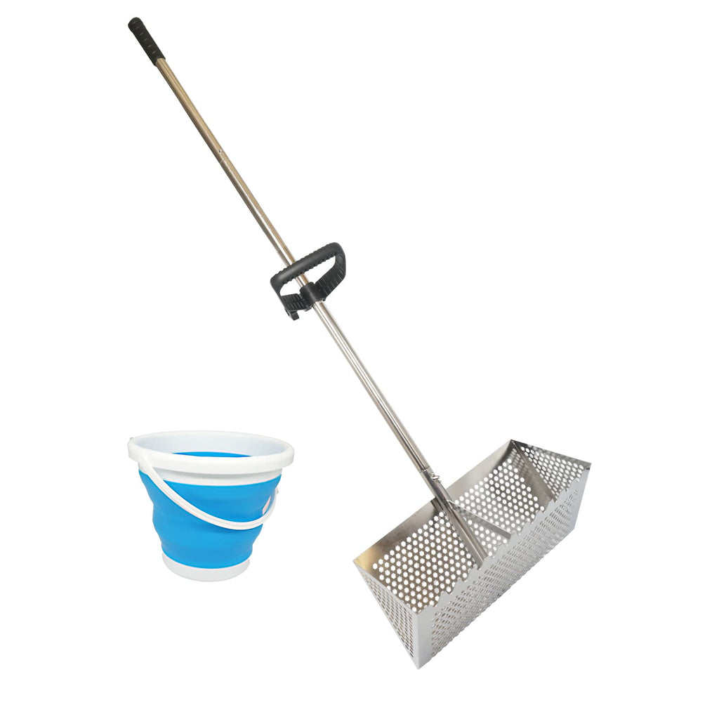 Sand Flea Rake, 47" Detachable Stainless Steel Beach Sifter & Bucket
