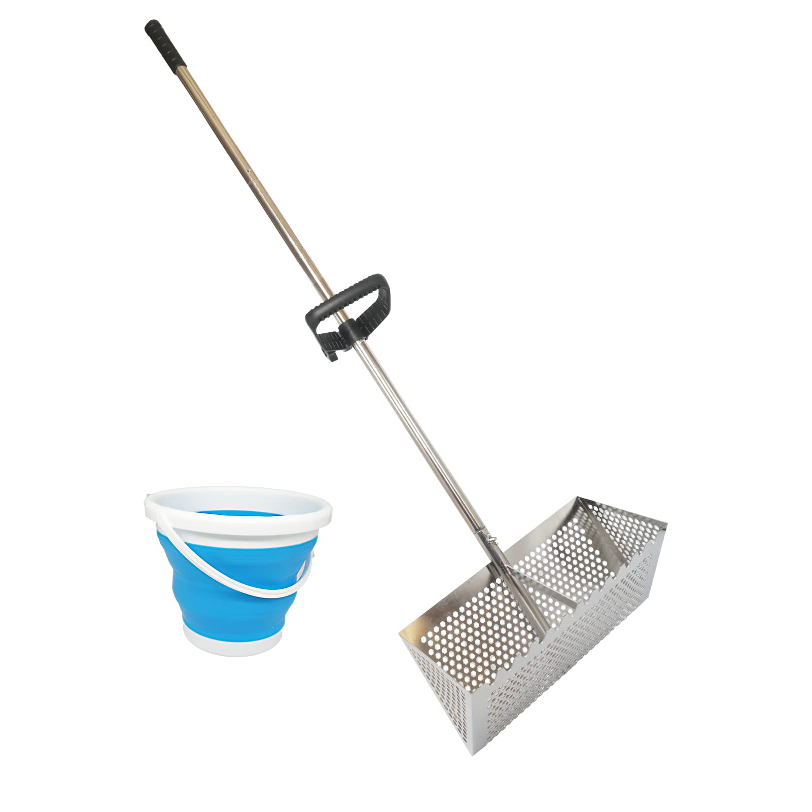 Sand Flea Rake, 47" Detachable Stainless Steel Beach Sifter & Bucket
