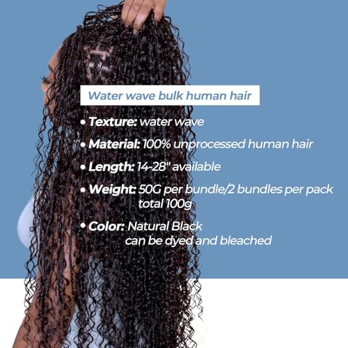 Human Braiding Hair 110g 14Inch Water Wave Bulk Boho Hair for Braiding Wet and Wavy Human Hair for Boho Braids Curly 100% Human Hair Extensions for Braiding Hair (1B, 14inch)